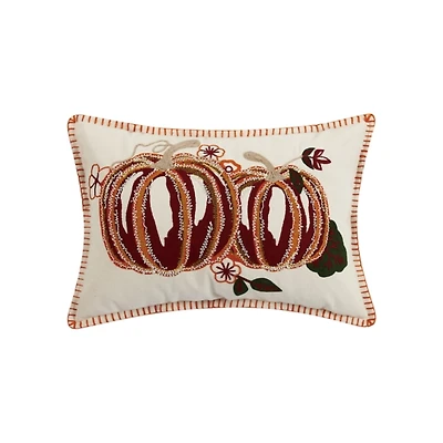 Pumpkin Duo Embroidered Lumbar Pillow