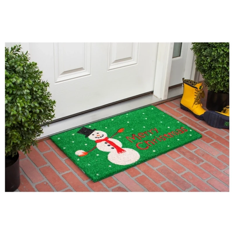 Green Merry Christmas Snowman Doormat