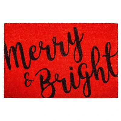 Red Black Merry and Bright Coir Doormat, 36 in.