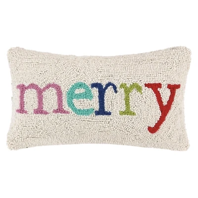 Multicolor Merry Hooked Wool Christmas Pillow