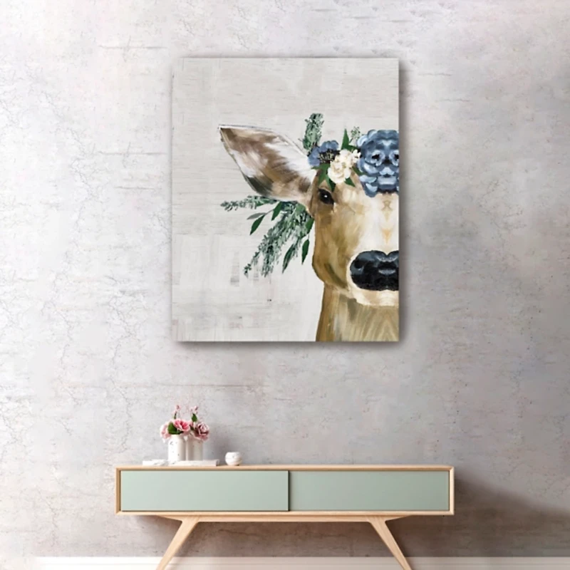 Deer and Wildflowers Giclee Canvas Art Print