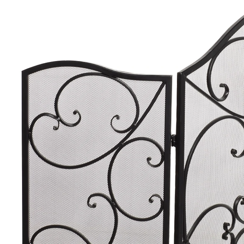 Black Scroll Work Metal Fireplace Screen