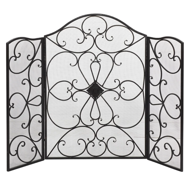 Black Scroll Work Metal Fireplace Screen