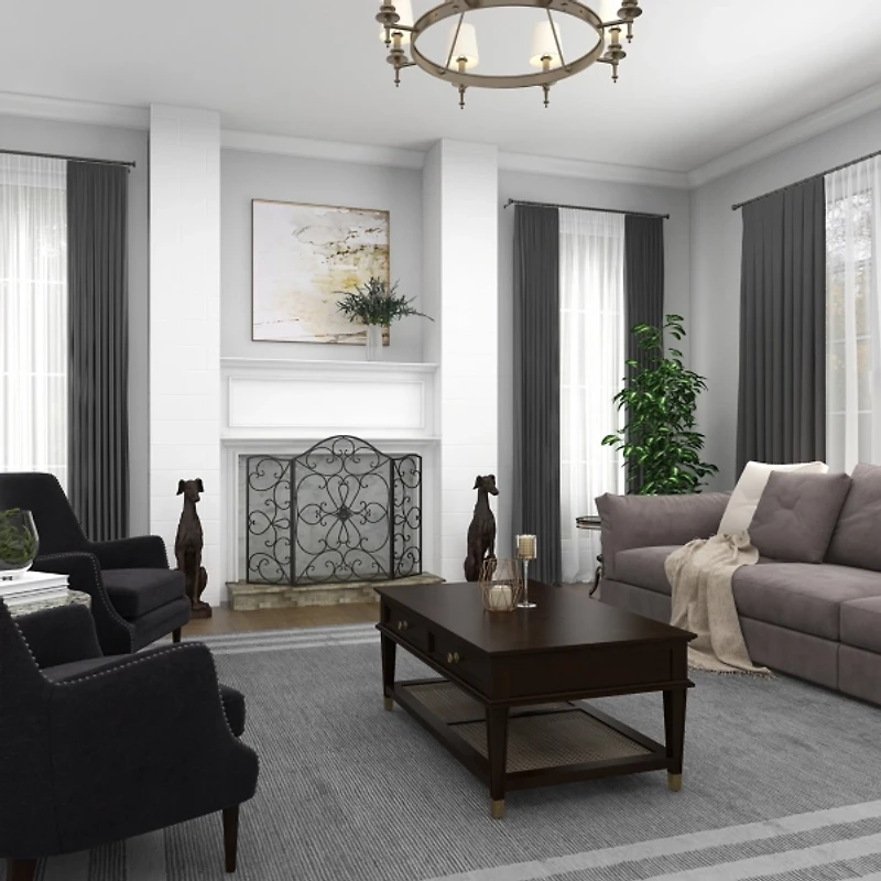 Black Scroll Work Metal Fireplace Screen