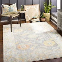 Soft Yellow and Gray Floral Area Rug, 8x12