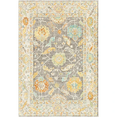 Soft Yellow and Gray Floral Area Rug, 8x12