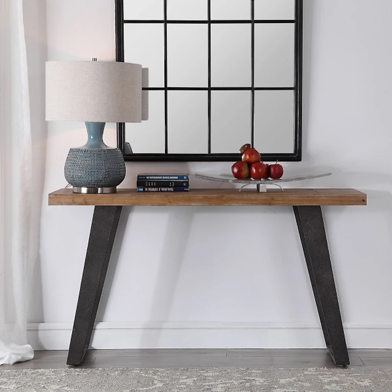 Weathered Oak and Metal Console Table