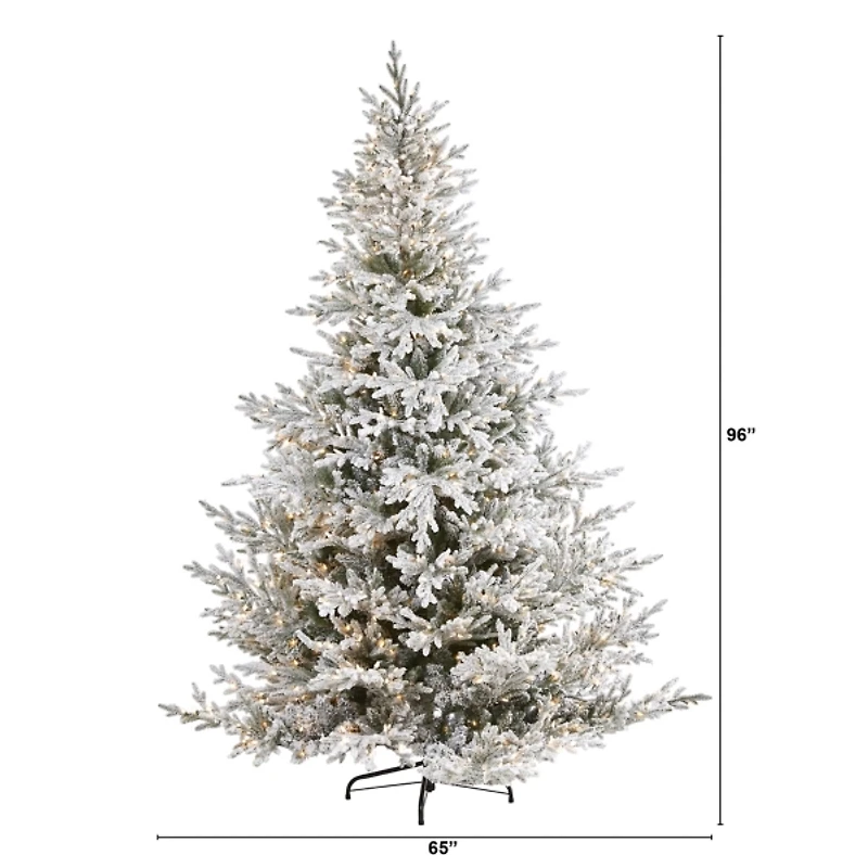 8 ft. Warm Lit Flocked Fraser Fir Christmas Tree