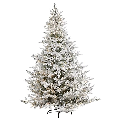 8 ft. Warm Lit Flocked Fraser Fir Christmas Tree