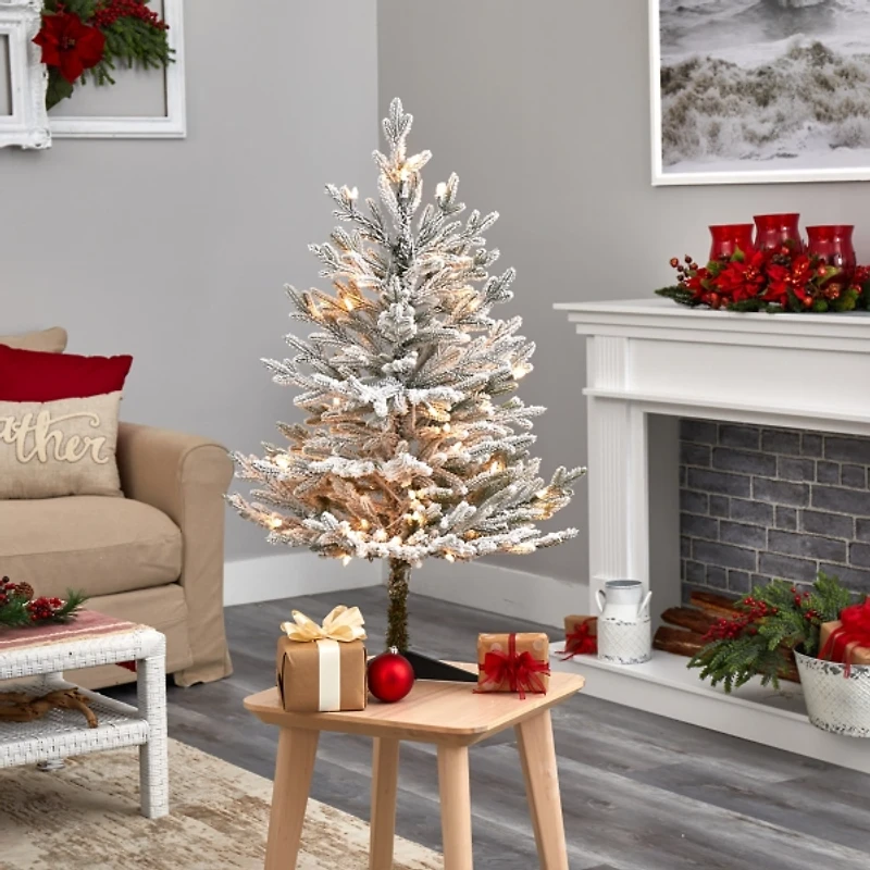 3 ft. White Lit Flocked Fraser Fir Christmas Tree
