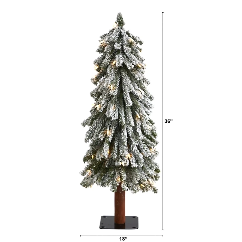 3 ft. Lit Flocked Grand Alpine Trunk Mini Tree