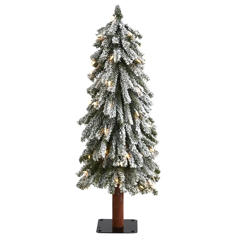 3 ft. Lit Flocked Grand Alpine Trunk Mini Tree