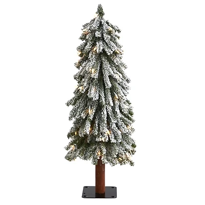 3 ft. Lit Flocked Grand Alpine Trunk Mini Tree