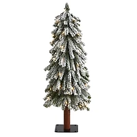 3 ft. Lit Flocked Grand Alpine Trunk Mini Tree