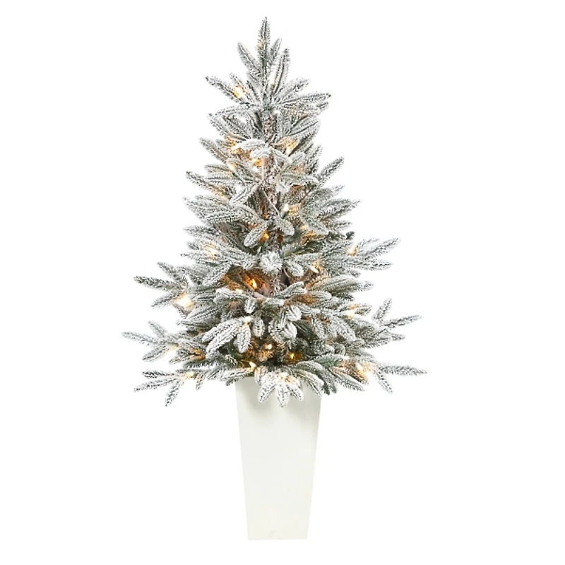 Pre-Lit Manchester Spruce in White Planter, 44 in.