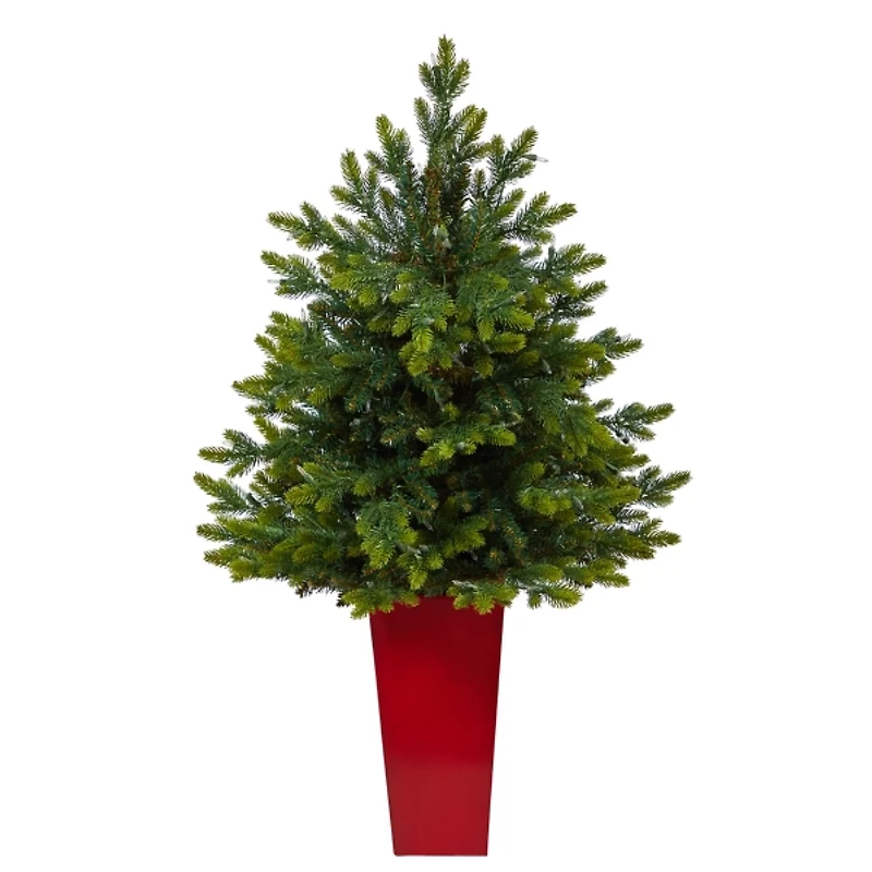 Pre-Lit North Carolina Fir Tree in Red Planter