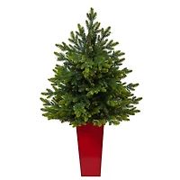 Pre-Lit North Carolina Fir Tree in Red Planter