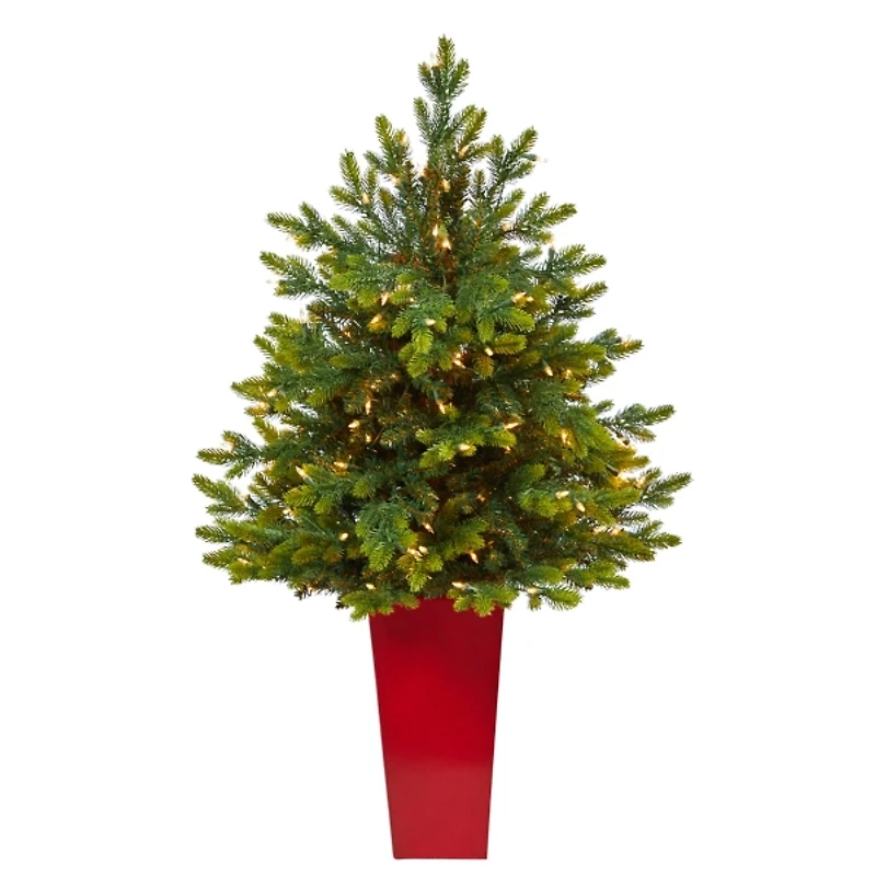 Pre-Lit North Carolina Fir Tree in Red Planter