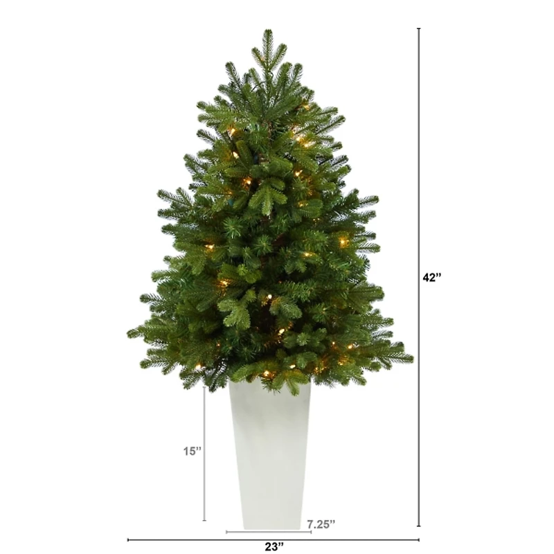 3.5 Lit Fir Christmas Tree in White Tower Planter