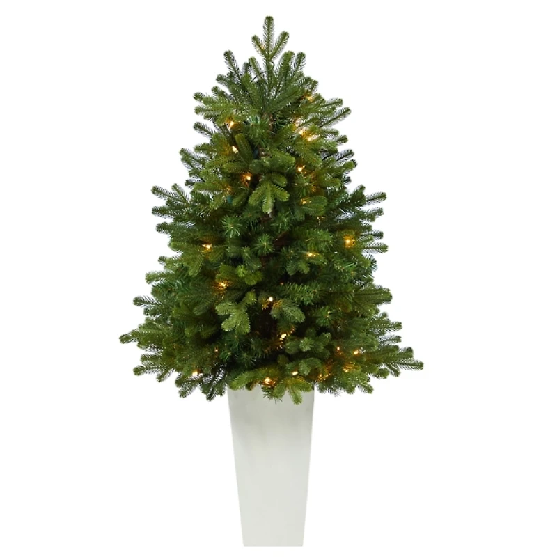 3.5 Lit Fir Christmas Tree in White Tower Planter