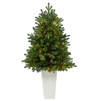 3.5 Lit Fir Christmas Tree in White Tower Planter