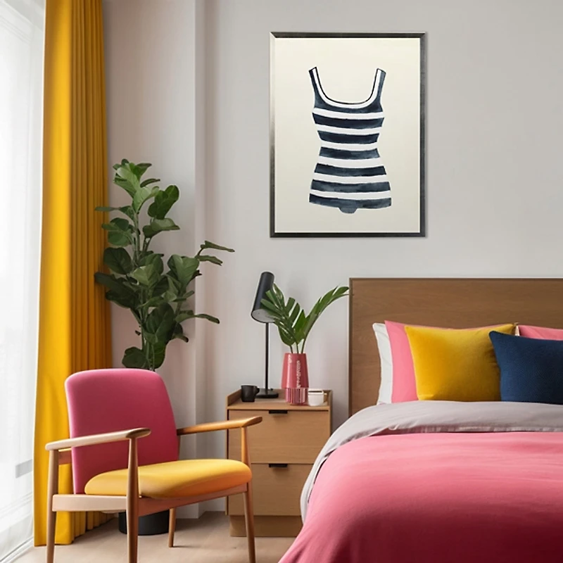 Navy Striped Bathing Suit Framed Art Print
