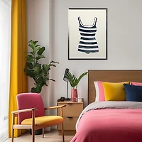 Navy Striped Bathing Suit Framed Art Print