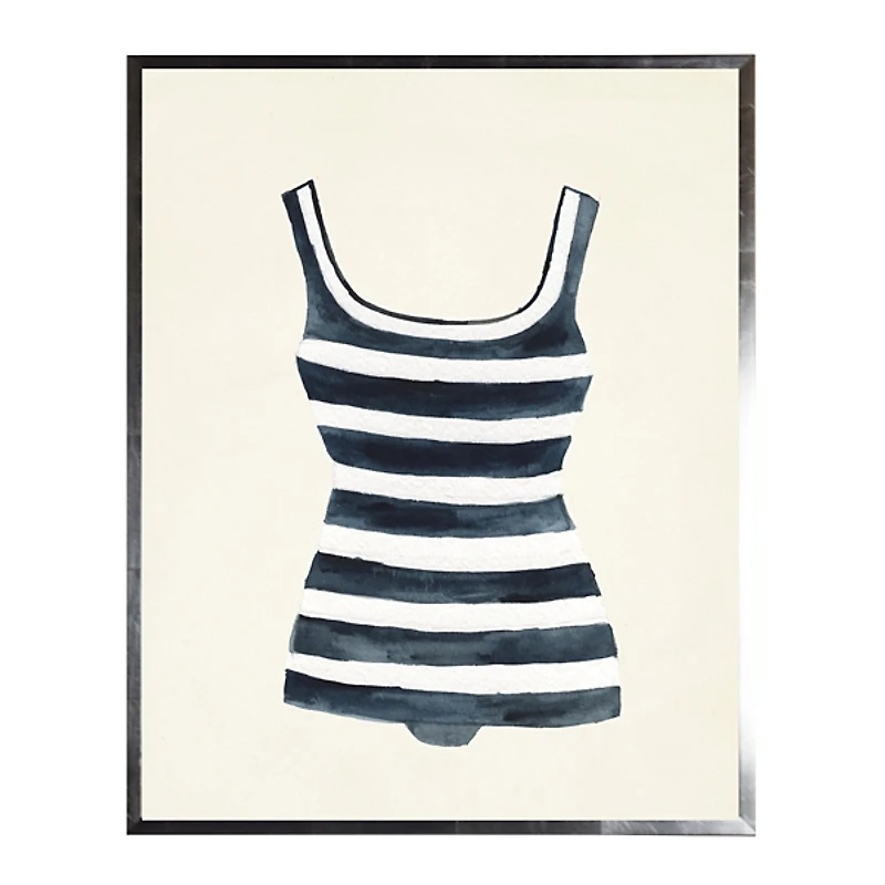 Navy Striped Bathing Suit Framed Art Print