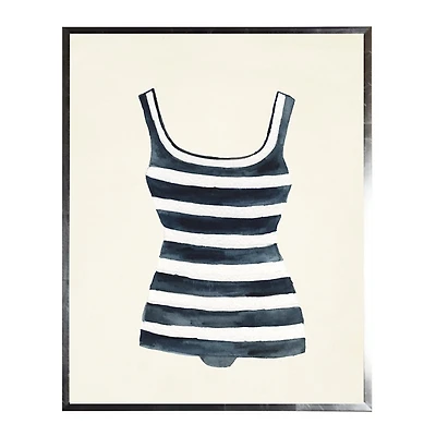 Navy Striped Bathing Suit Framed Art Print
