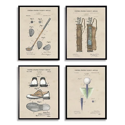 Golf Patents Framed Art Prints, Set of 4