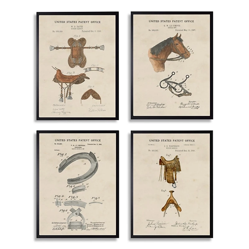 Horse Patents Framed Art Prints, Set of 4
