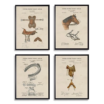 Horse Patents Framed Art Prints, Set of 4