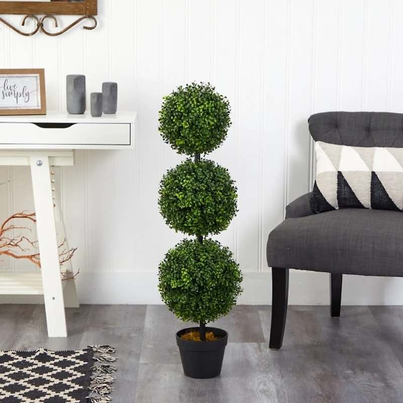 Triple-Ball Boxwood Topiary in Black Planter