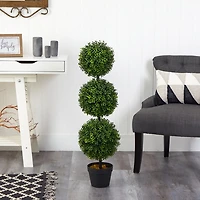 Triple-Ball Boxwood Topiary in Black Planter