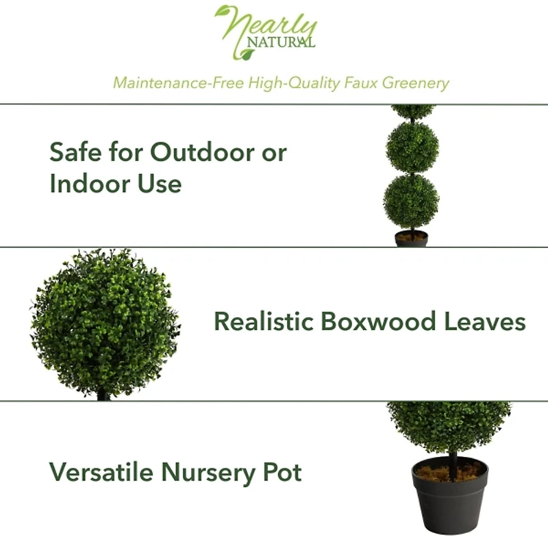 Triple-Ball Boxwood Topiary in Black Planter