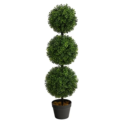 Triple-Ball Boxwood Topiary in Black Planter