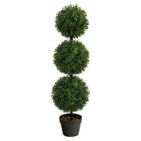 Triple-Ball Boxwood Topiary in Black Planter