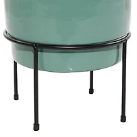 Teal Metal Round Planters with Stands, Set of 3
