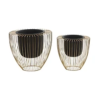 Black and Gold Open Frame Planters, Set of 2