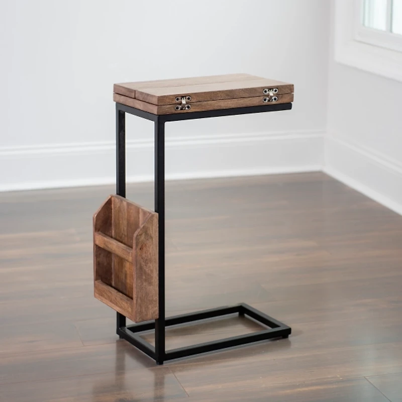 Mango Wood and Iron Extendable C-Table