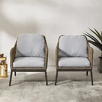 Metal Rope Outdoor Chairs with Cushions, Set of 2