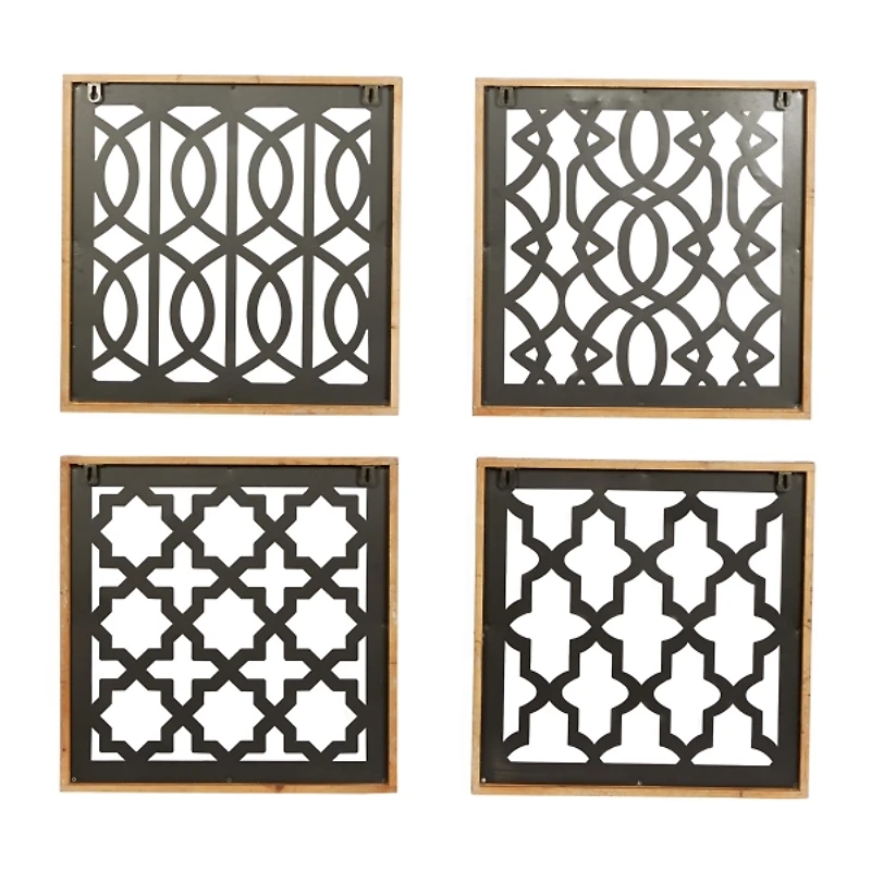 Framed Matte Black Metal Wall Plaques, Set of 4