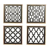 Framed Matte Black Metal Wall Plaques, Set of 4