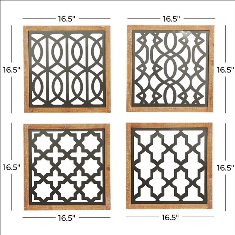 Framed Matte Black Metal Wall Plaques, Set of 4