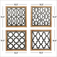 Framed Matte Black Metal Wall Plaques, Set of 4