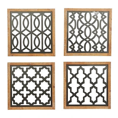 Framed Matte Black Metal Wall Plaques, Set of 4