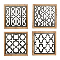 Framed Matte Black Metal Wall Plaques, Set of 4