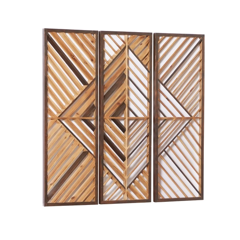 Bronze Tan Wood Geometric Wall Plaques, Set of 3