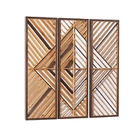 Bronze Tan Wood Geometric Wall Plaques, Set of 3
