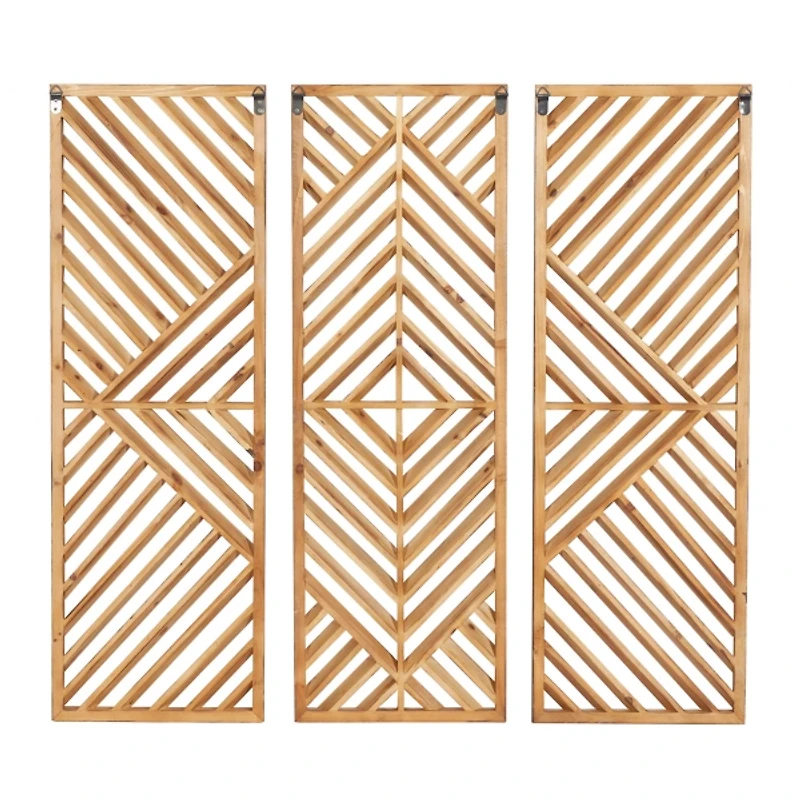 Bronze Tan Wood Geometric Wall Plaques, Set of 3